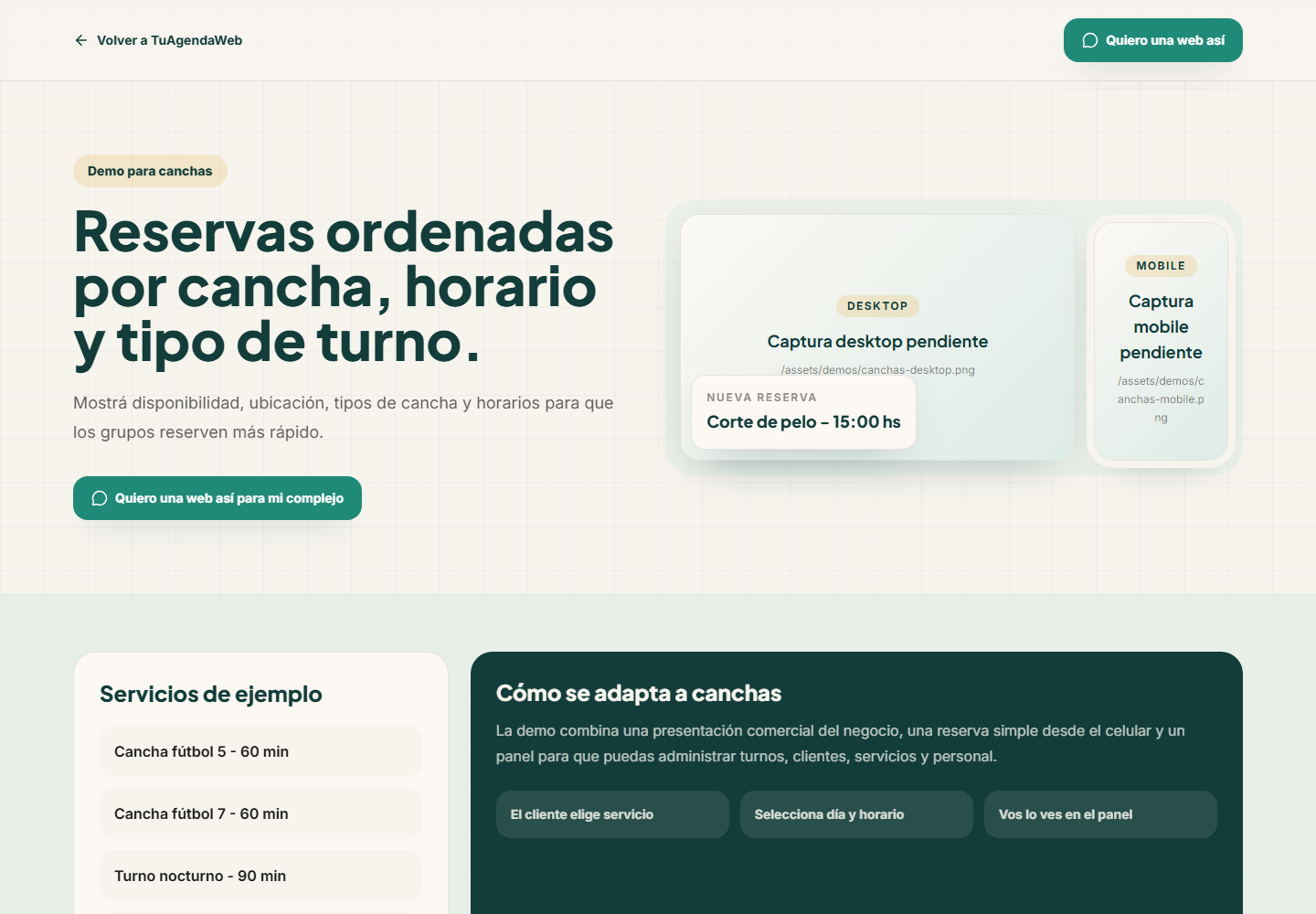 Vista desktop Canchas