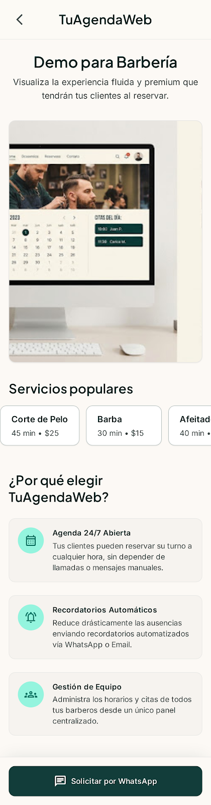 Vista mobile Web Completa
